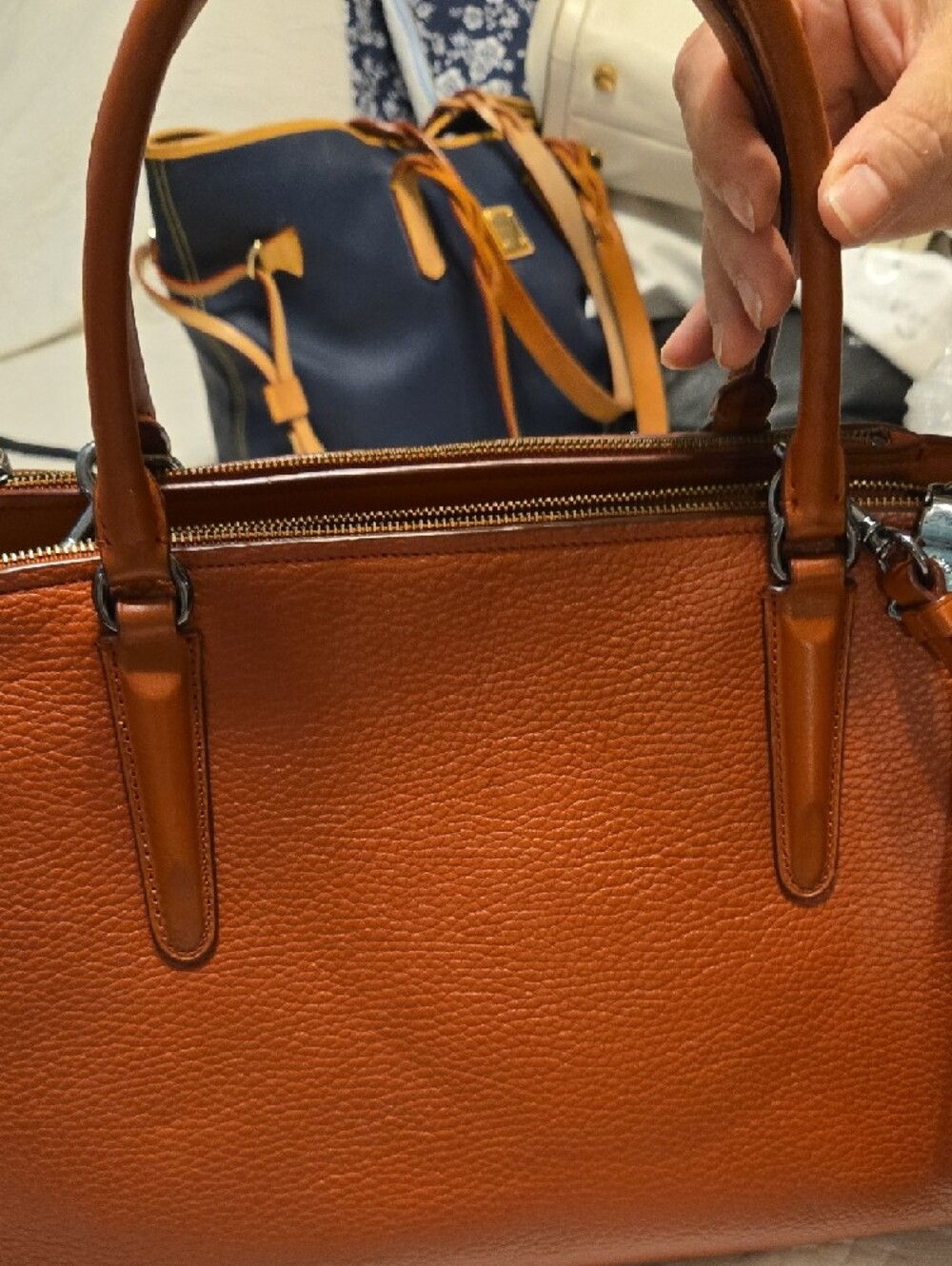 Coach Pebbled Leather Satchel in Cognac Orange - Picture 11 of 16